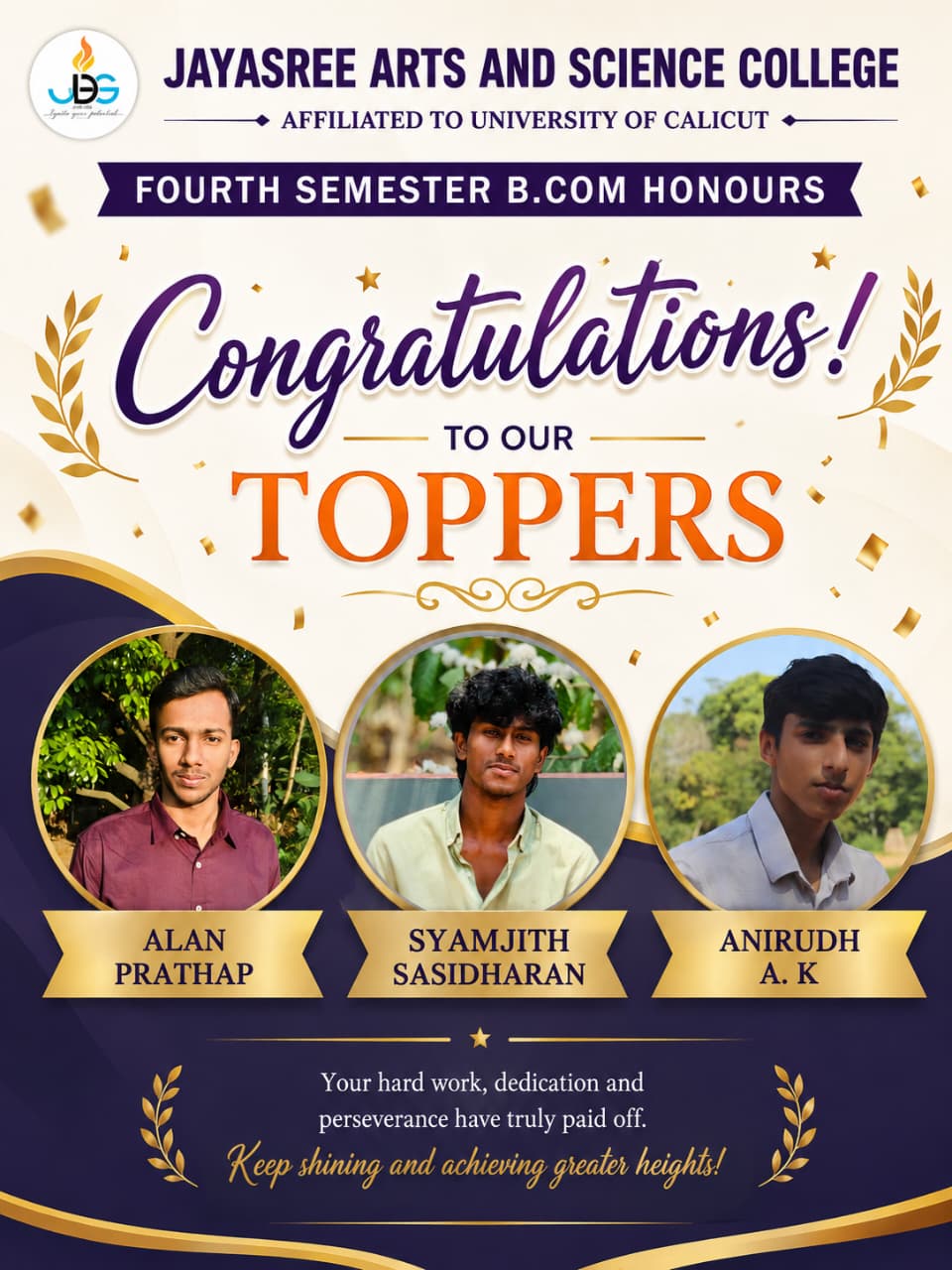 B.Com(Hons:) FOURTH SEMESTER TOPPERS