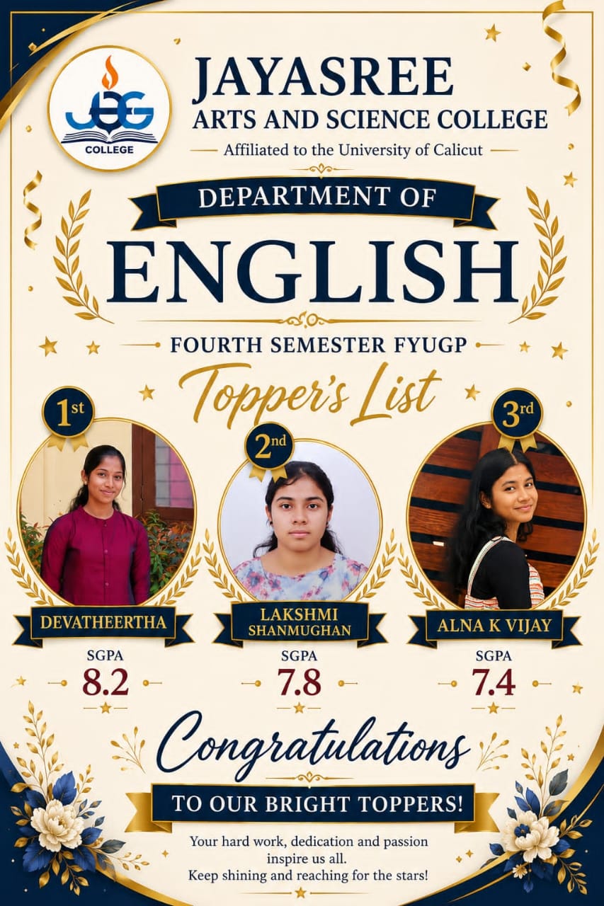 BA ENGLISH (Hons:)FOURTH SEMESTER TOPPERS